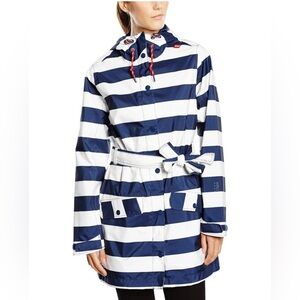 HELLY HANSEN Sz L Lyness Rain Coat Jacket Hooded Pockets Vented Snap Buttons